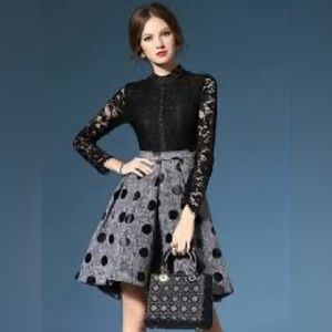 Retro 50's Grey & Black Polka Dot A-Line Dress XXL but fits 8/10